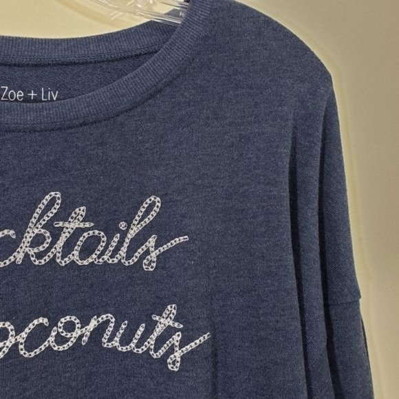 Zoe + Liv Cocktails & coconuts embroidered front graphic long sleeve shirt large - Picture 3 of 8